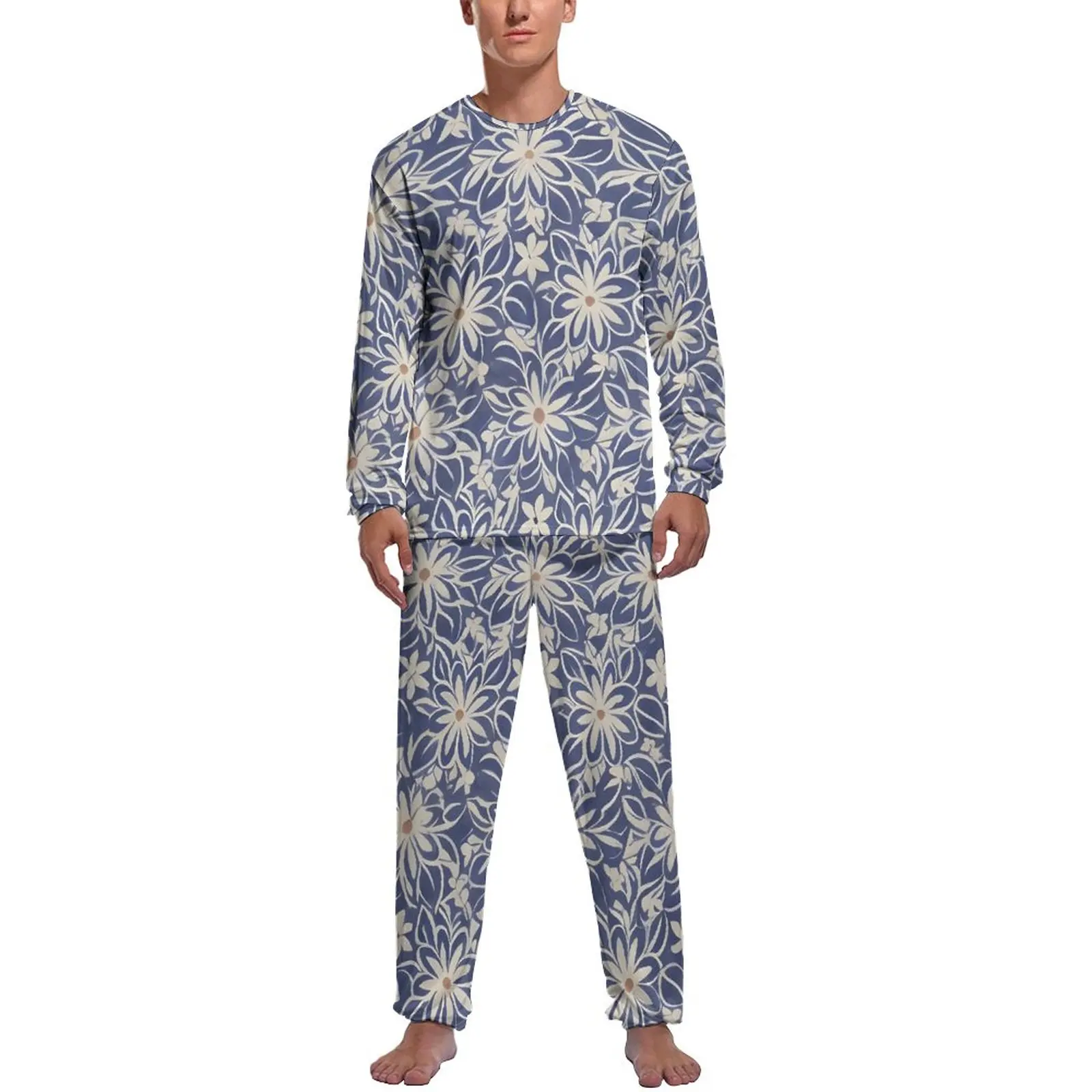 

Retro Floral Pajamas Spring Two Piece Ditsy Print Soft Pajama Sets Male Long Sleeves Aesthetic Design Home Suit