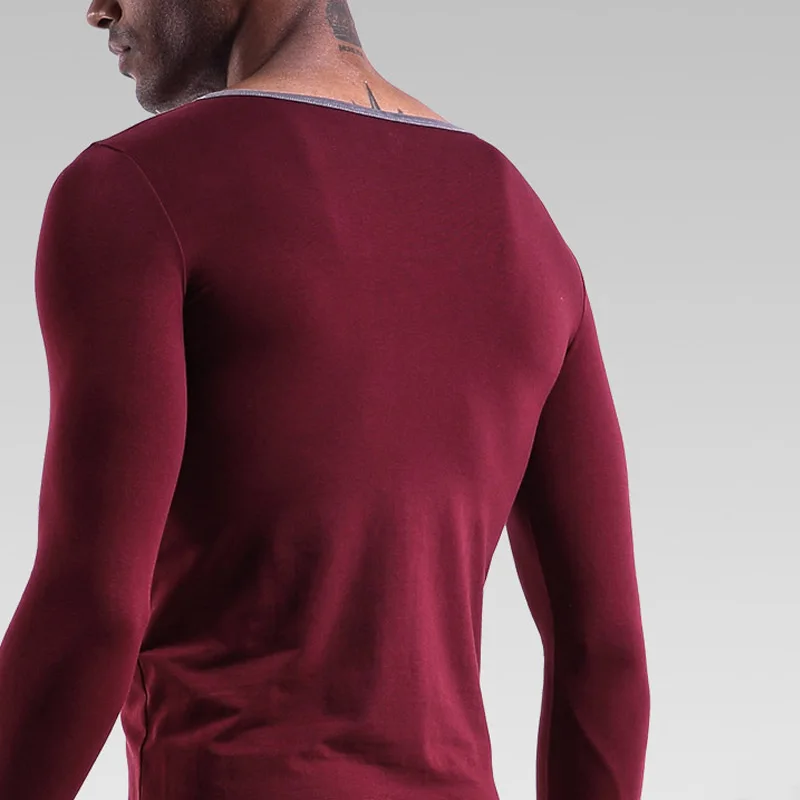 Mens Basic Underwear Long Johns Men Comfortable Cotton Slim Long Sleeve Top Large V-Neck Bottoming Shirt Solid Color Men T-Shirt