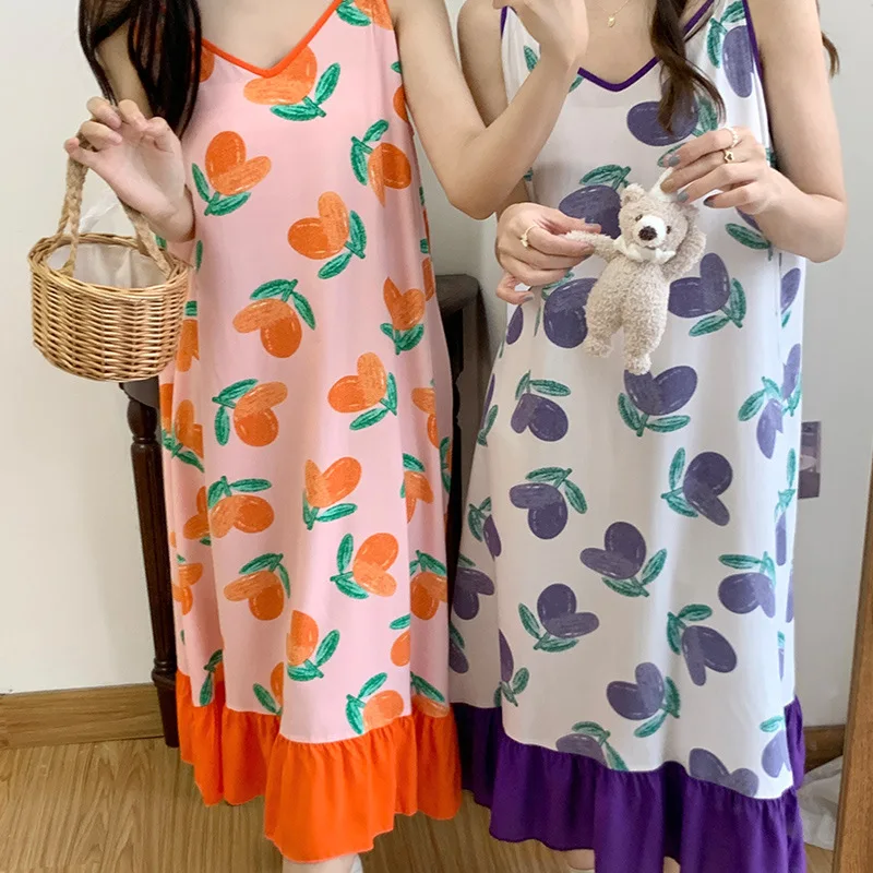 Sleeveless Camis Nightgowns Casual Thin Loose Night Dress Attractive Women's Nightwear Big Size Clothing Homewear Loungewear