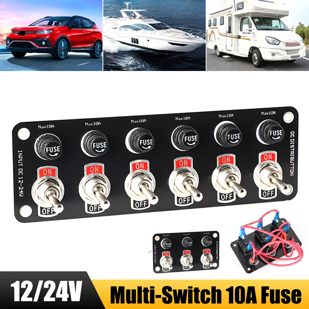 3 Gang/6 Gang Toggle Switch Panel 12V/24V On/Off Rocker Toggle Switch with 10A Fuse Racing Cars RV Camper Marine Boat Yacht