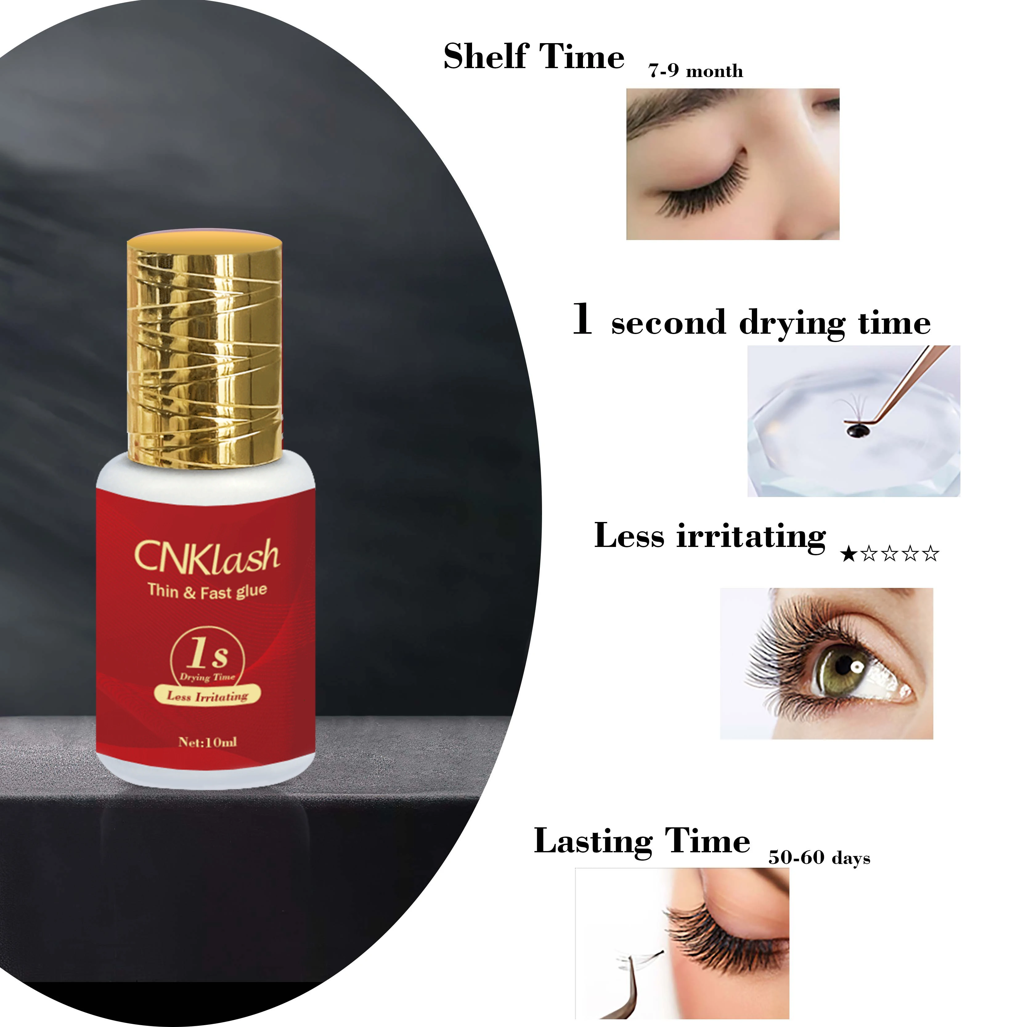 Cnklash 10Ml 1 Second Fast Drying Glue for Eyelashes Extension Glue Water Resistant Eyelash Lashes Adhesive Cosmetics