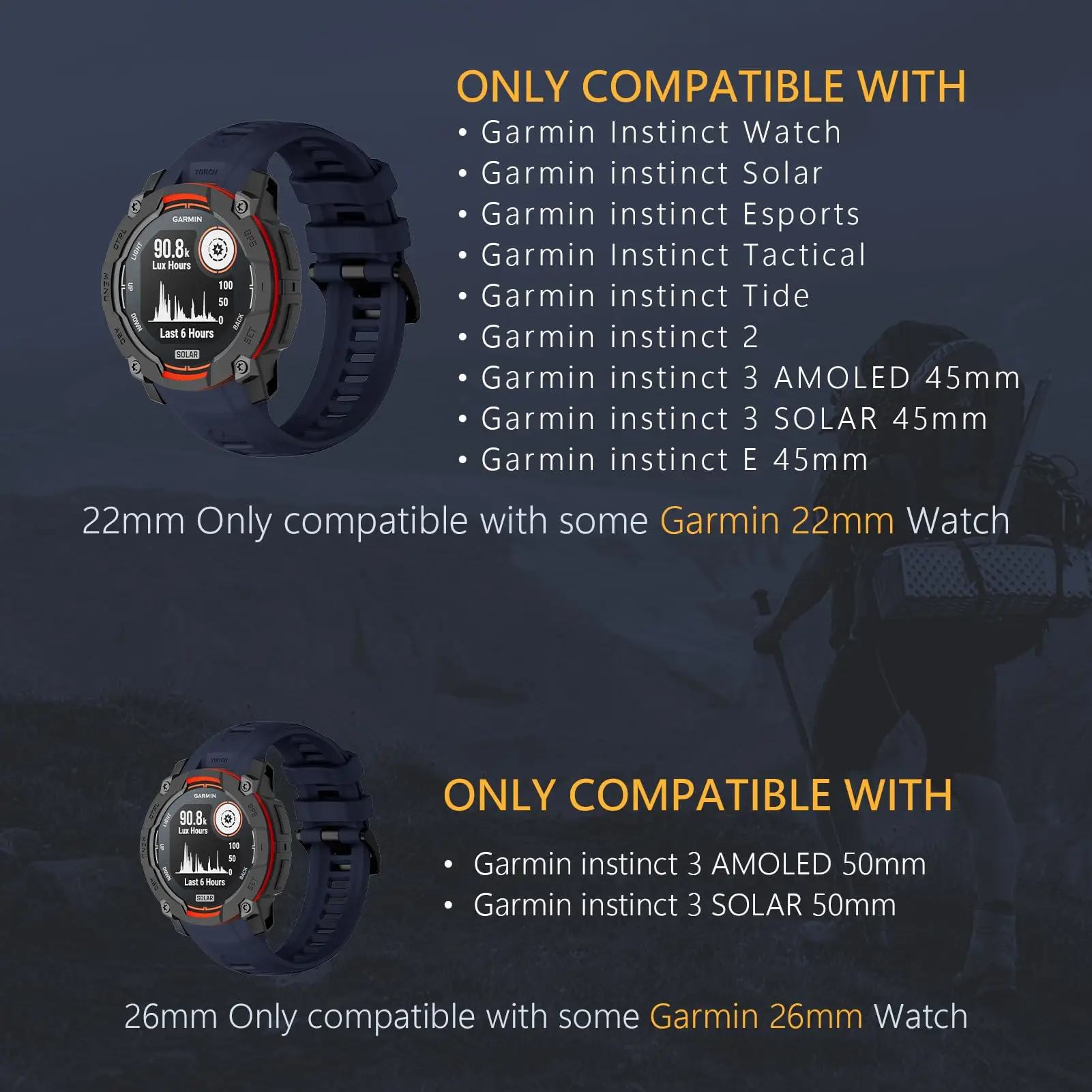 Фото Ремешок для часов 22 мм 26 мм для Garmin Instinct 3 45 мм 50 мм, прочный силиконовый спортивный браслет, ремешок для Garmin Instinct 3 №5