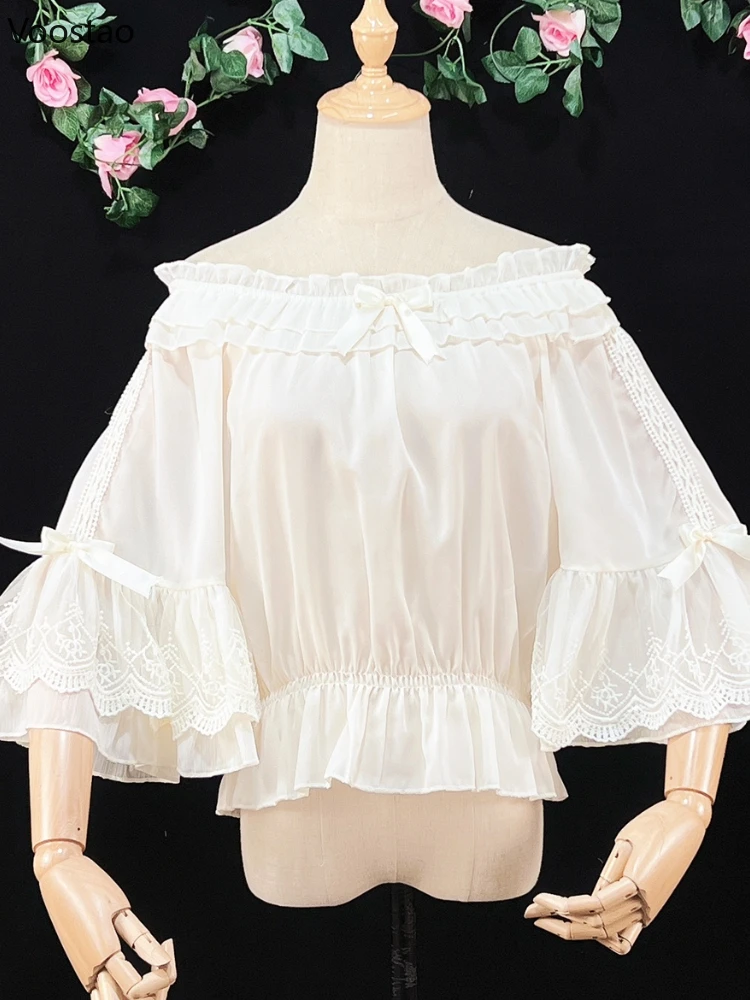 Японская Милая шифоновая блузка в стиле &quotЛолита&quot женские милые кружевные
