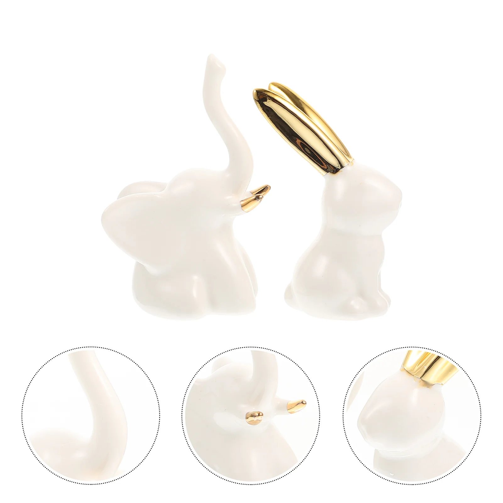 

Ring Ceramic Elephant Holder Statue Animal Jewelry Decor Dish Tray Craft Rabbit Statues Figurinesholders Cartoon Bunny Home