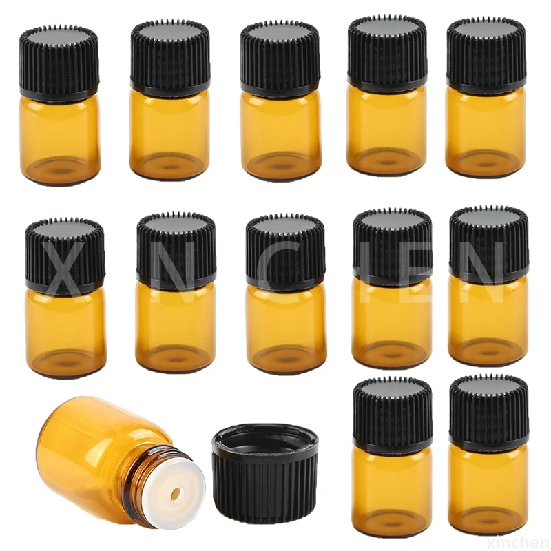 

100Pcs Mini Essential Oil Bottle Amber Glass Bottles Medicine Sample Vials Laboratory Powder Reagent Containers 1ml 2ml 3ml 5ml