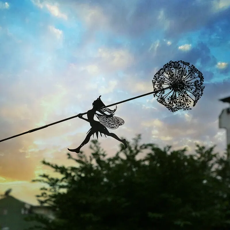 

3D Dancing Fairy Statue Steel Wires Fairy Elf Dandelion Miniature Sculpture Mythical Garden Figurine Fairies Pixies Yard Decor