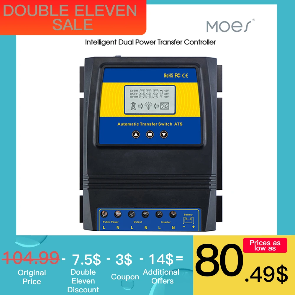 Automatic ATS Dual Power Transfer Switch Solar Charge Controller for Solar wind System DC 12V 24V 48V AC 110V 220V on/off grid