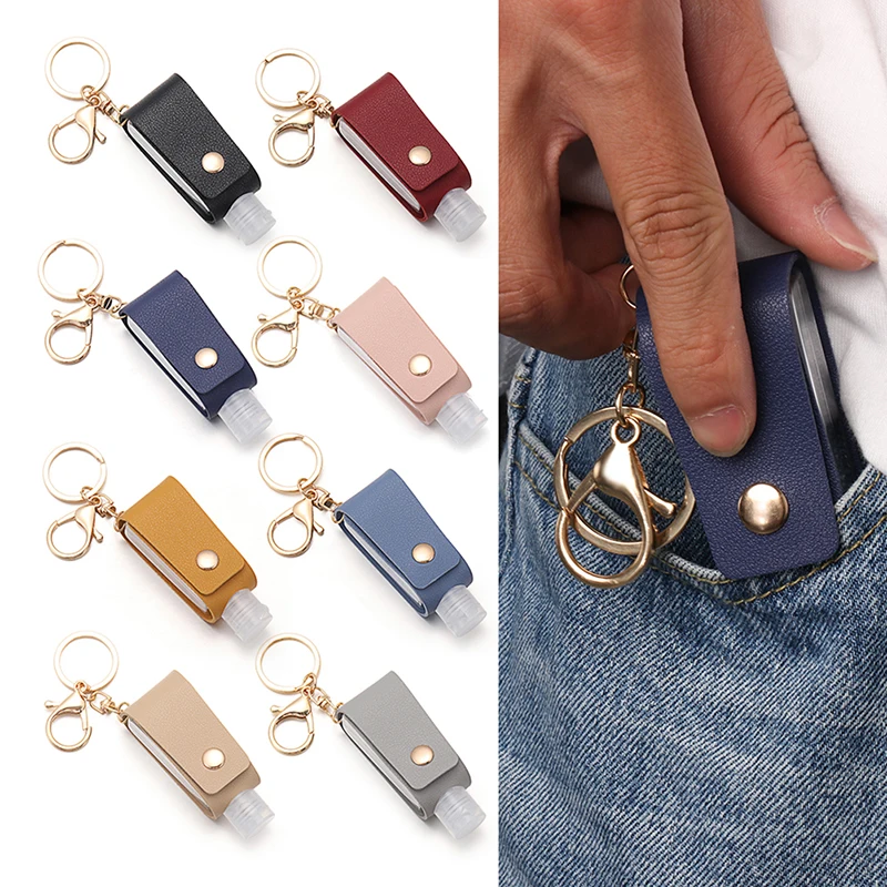 

30ML Travel Portable PU Leather Hand Sanitizer Bottle Empty Detachable Cover Hydroalcoholic Gel Bottle Keychain Soap Dispenser