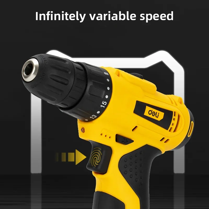 Deli 12V электродрель 22 нм Ударная беспроводная дрель Фотоотвертка Инструмент