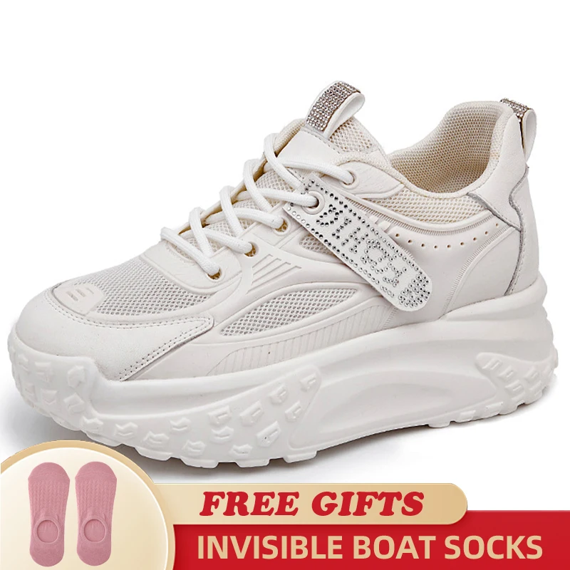 2023 Air Mesh Fashion Genuine Leather Comfy High Brand Breathable Shoes Chunky Sneaker Spring Summer Platform Women Wedge Shoes