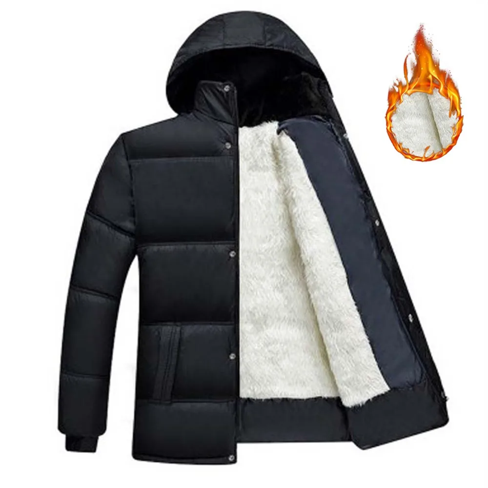 

Morden Mens Coat Outwear Plus Polyester Fur Lined Thicken Winter Coat Fashion Fleece Hooded Jacket Plus Velvet