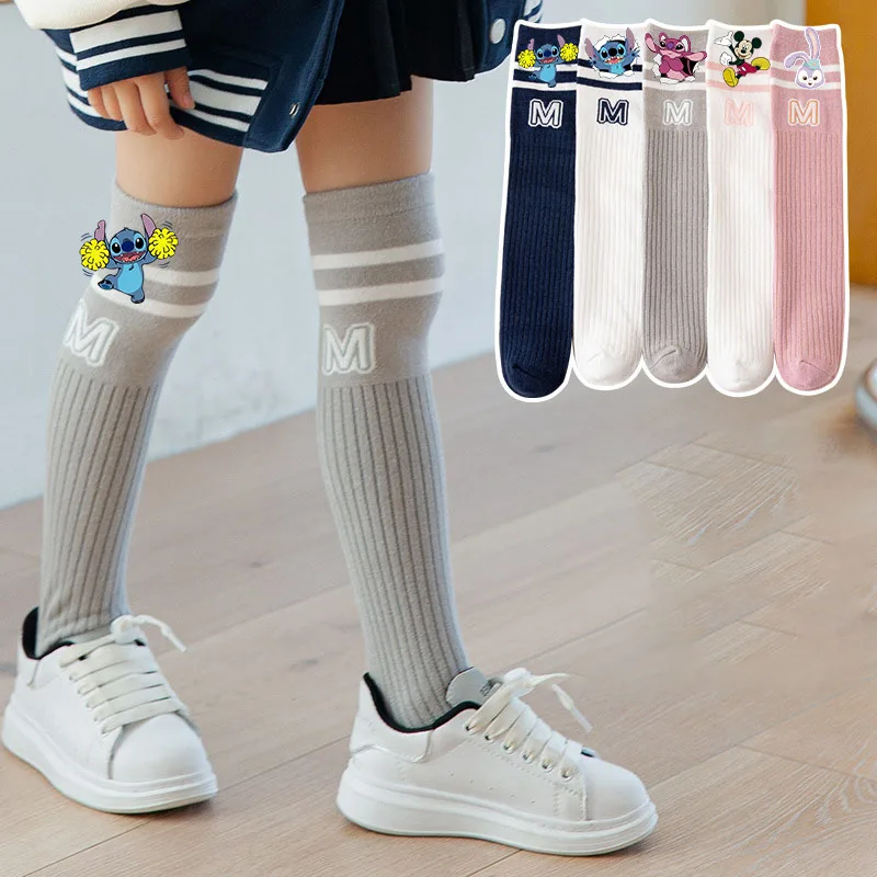 

Disney Stitch Cotton Kids Stockings Kawaii Mickey Korean Version College Style Girl Knee High Stocking Customized Christmas Gift