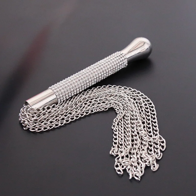 New Metal Alloy Chain Tassel Short Horse Riding Whip Crop Crystal Handle