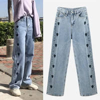 y2k cute heart printed jeans women fashion casual loose trousers high waist 4xl plus size straight korean style denim pants new