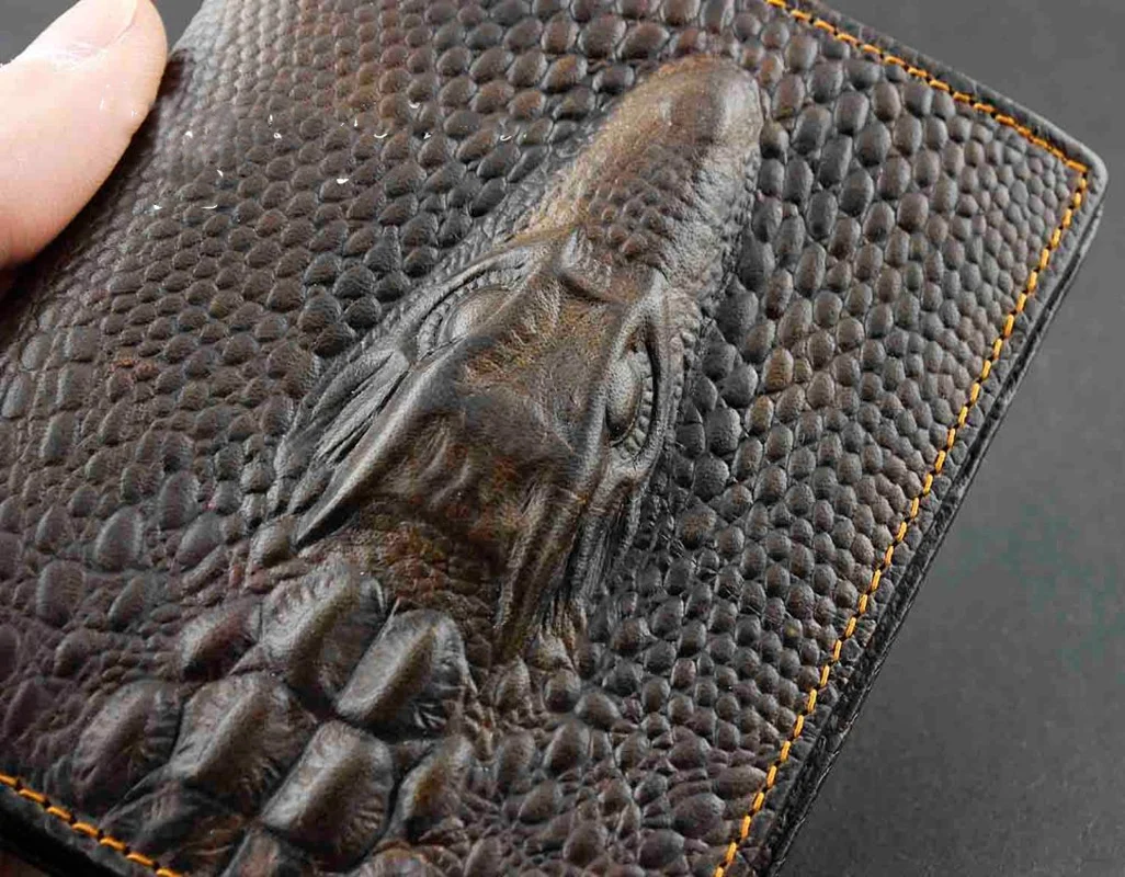 Crocodile Pattern Retro Biker Wallet Genuine Leather Men's Leather Wallet Foldable Purse Male Handbags Card Bag