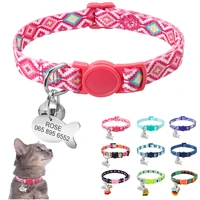 cute personalized cat collar custom puppy kitten necklace with bell anti lost id tag safety printed cat collars cat accessories