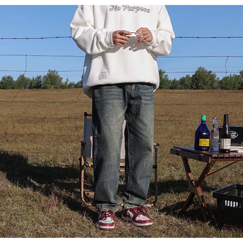 Men Clothing 2022 New Style Recreational Vintage Nostalgia Blue Jeans Straight Cylinder Loose Temperament Trousers Autumn Female