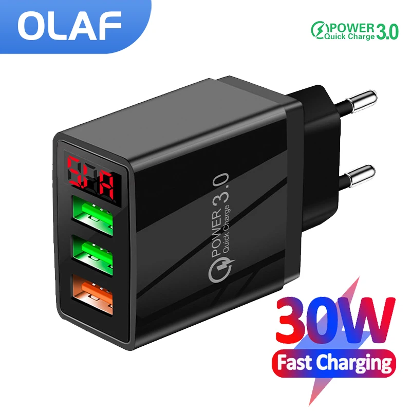 Зарядное устройство с 3 USB-портами, 30 Вт, быстрая зарядка 3,0, зарядное устройство для телефона с цифровым дисплеем, адаптер для быстрой зарядки для iphone, Xiaomi, Huawei, Samsung