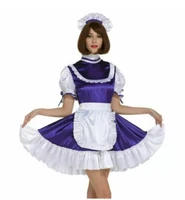 lockable sissy gothic frill purple dress puff sleeve independent apron maid cosplay costume customization
