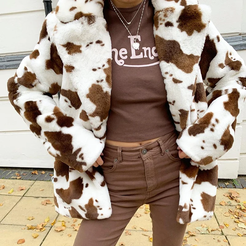 Leopard Print Casual Loose Faux Fur Coat warm Woman Jacket 2022 Winter Streetwear Female Fluffy Overcoat Y2K Fashion Outwear