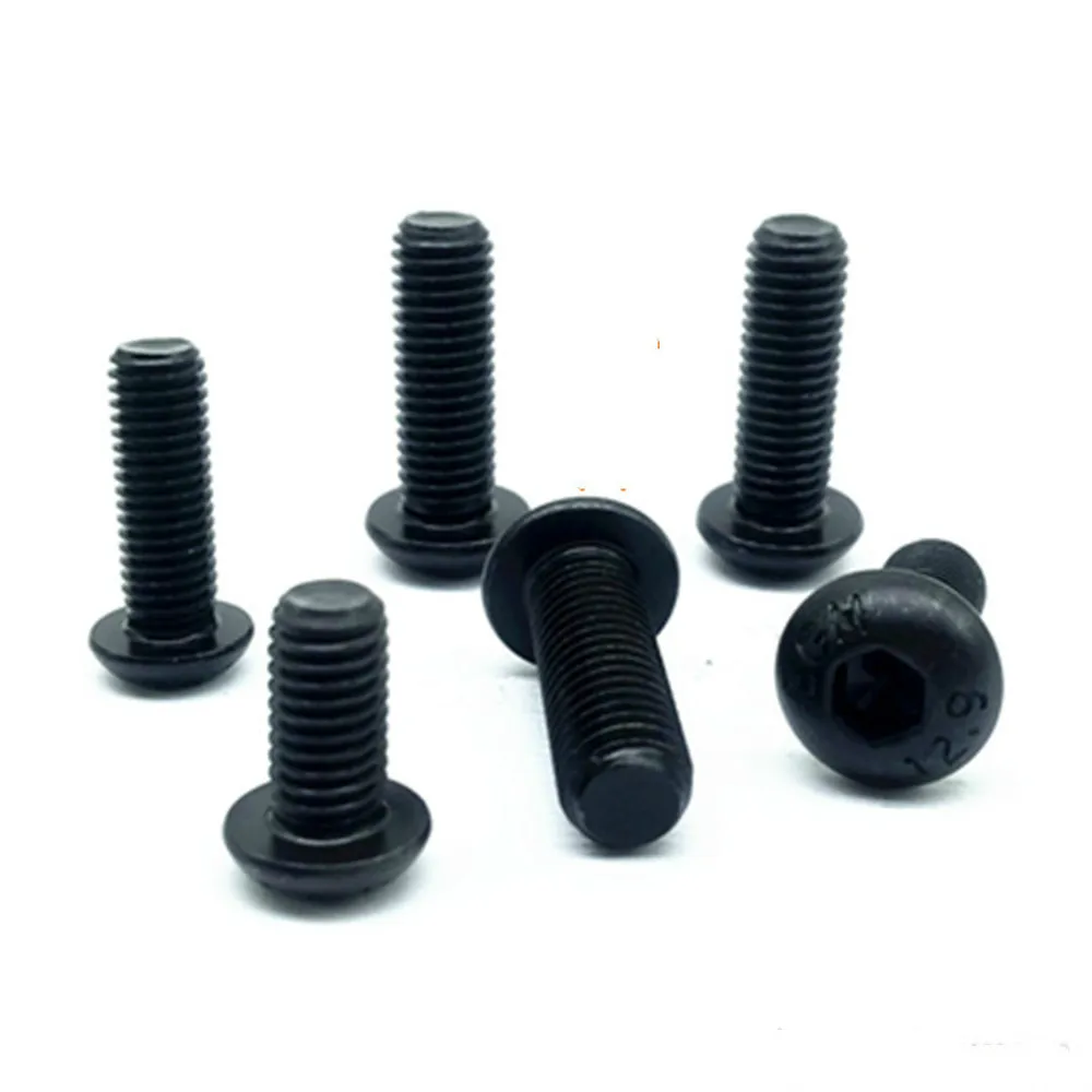 

100pcs M3 M4 M5 M6 DIN7380 10.9 Allen Hex Socket Bolt Button Head Screw Black Furniture Fastener Hexagon 8-30mm Carbon Steel