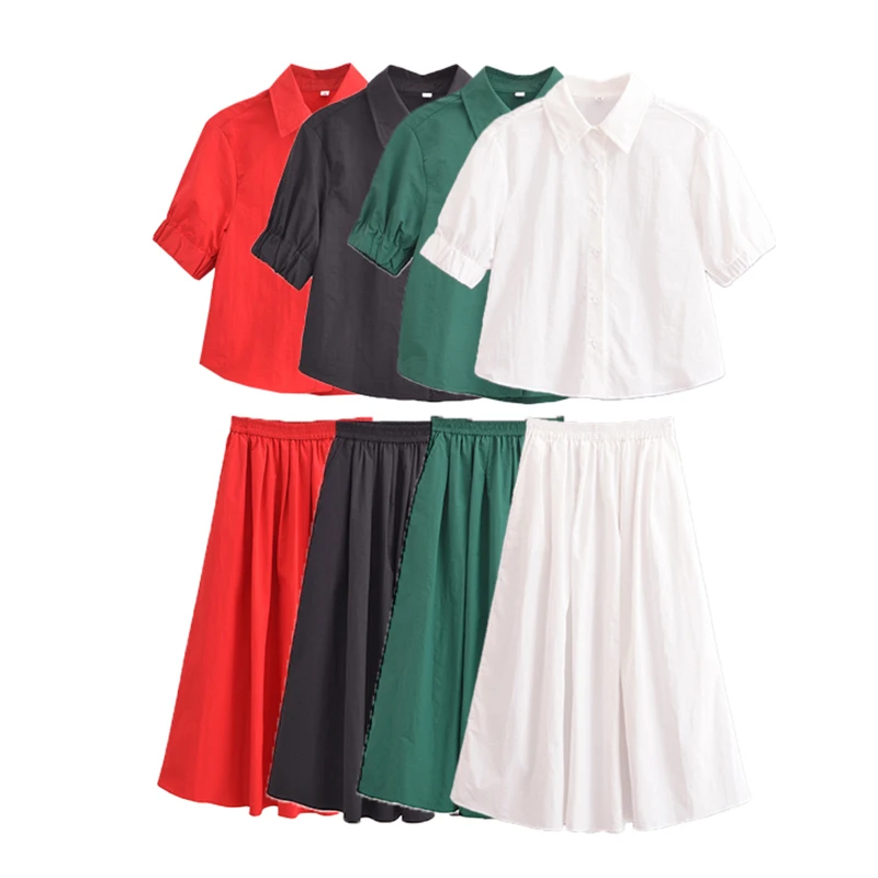 Женский комплект из двух предметов рубашка с коротким рукавом и длинная юбка