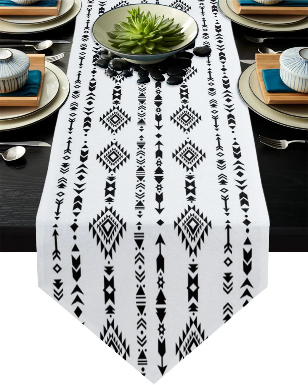 

Arrows Geometric Dense Lines Table Runners with Mats for Kitchen Coffee Dinning Table Decor Printed Table Runner and Placemat