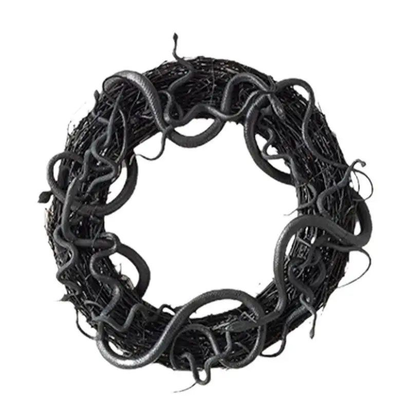 

Scary Halloween Decorations Outdoor Halloween Wreath With Snakes And Rattan Black Hanging Garlands For Front Door Window Wall