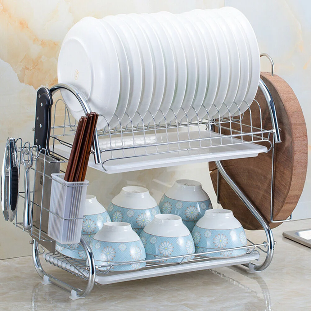 

Dish Drying Rack, Stainless Steel Dish Rack for Kitchen, 2 Tier Rust- Proof Dish Drainer with Drying Board and Dishwasher