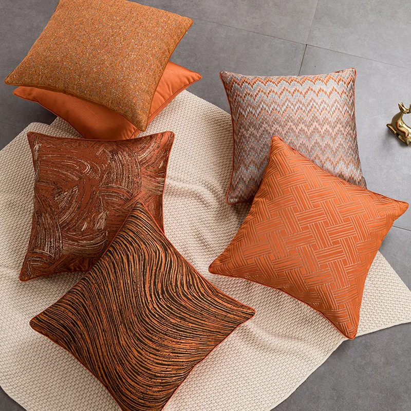 

Light Luxury Jacquard Cushion Cover 45x45 Abstract Orange Striped Hotel Home Bed Sofa Headrest Waist Decorative Pillows Case