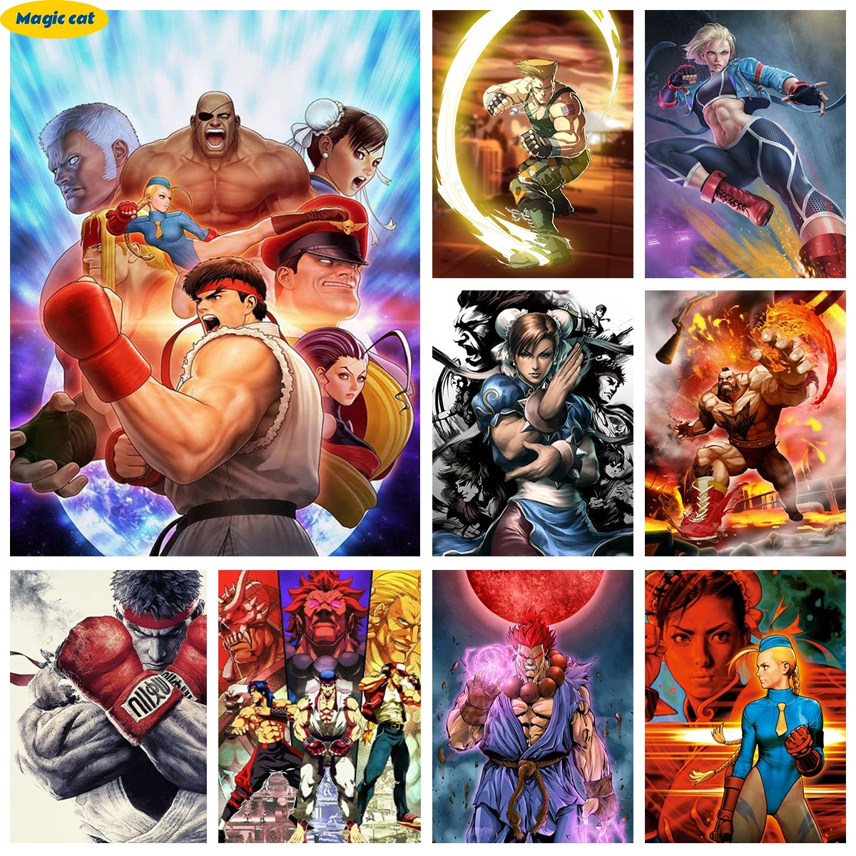 

Street Fighter 5D Diamond Embroidery SF Arcade Fighting Game Poster Hand Diamond Painting Ryu Rhinestone Cross Stitch Home Decor
