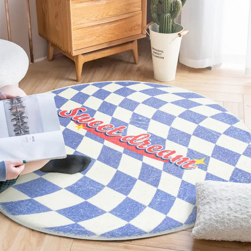 

Checkerboard Striped Senior Round Carpet Home Living Room Bedroom Bedside Study Sofa Coffee Table Mat Swivel Chair Blanket