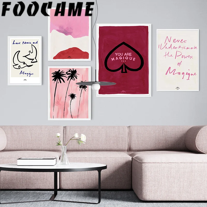 Настенная картина с розовым абстрактным алфавитом и сердцем