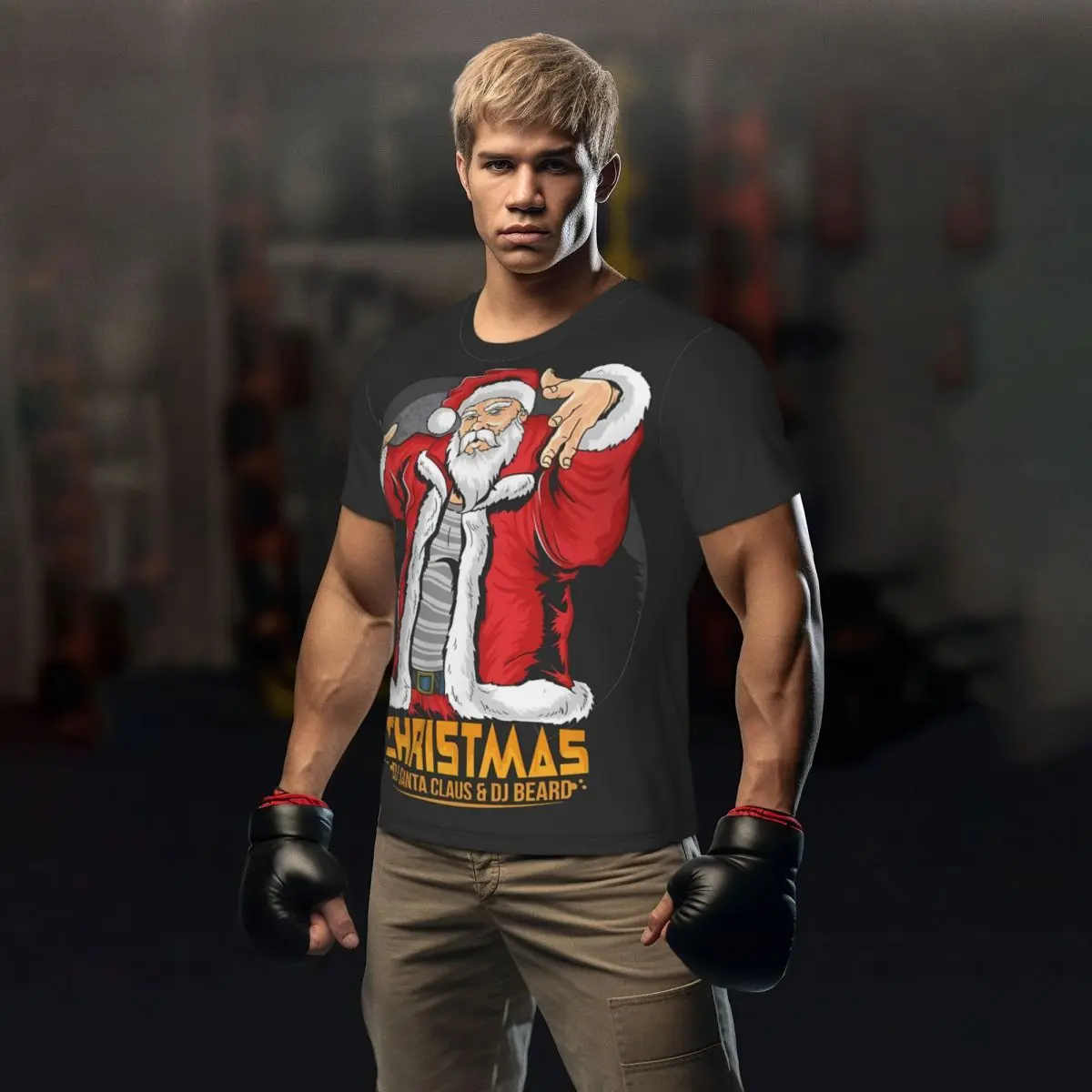 

Gym T Shirt For Mens Santa Claus T Shirts Novelty Cool Music Fun Beach Tees O Neck Vintage Pattern Tops Birthday Gift