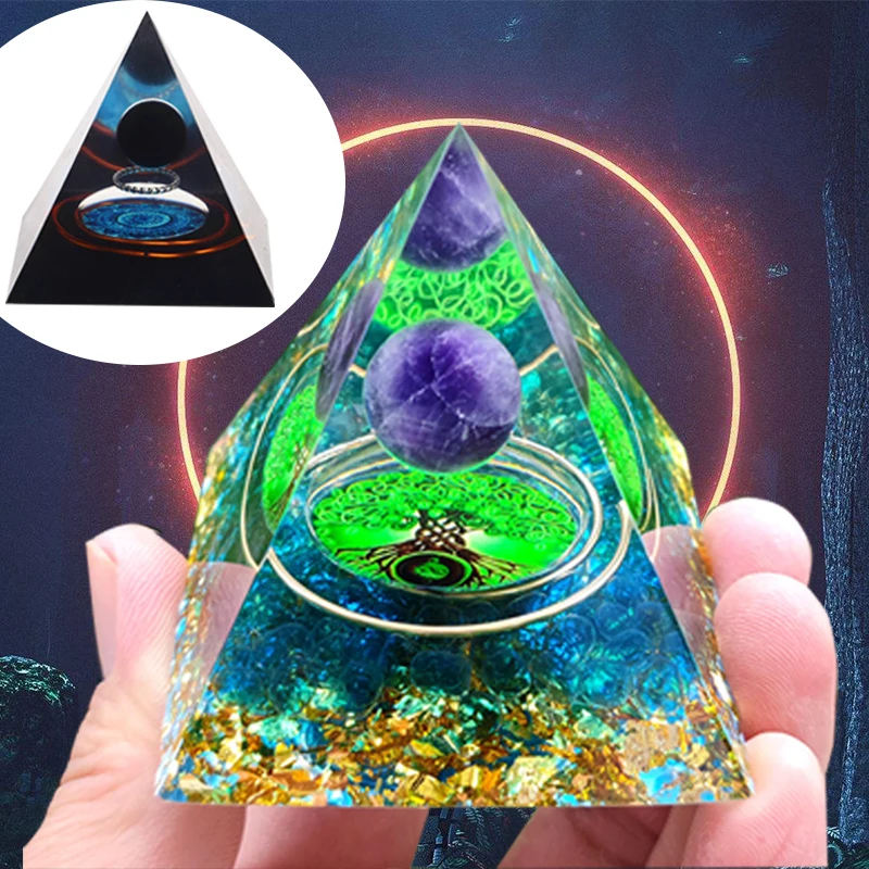 

Energy Generator Orgone Healing Crystal Energy Pyramid Crystals Colorful Orgonite Pyramide Desktop Decoration Bedroom Ornaments