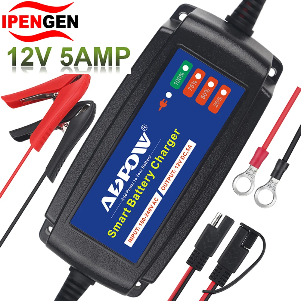 

12 В 5 А автоматическое умное зарядное устройство для автомобиля грузовика лодки мотоцикла все типы свинцово-кислотных аккумуляторов ремонт питания