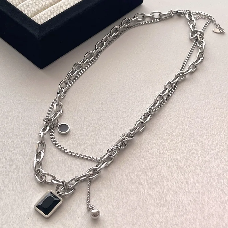 Ожерелья Draweye Y2k из нержавеющей стали с черным квадратом для женщин в стиле панк