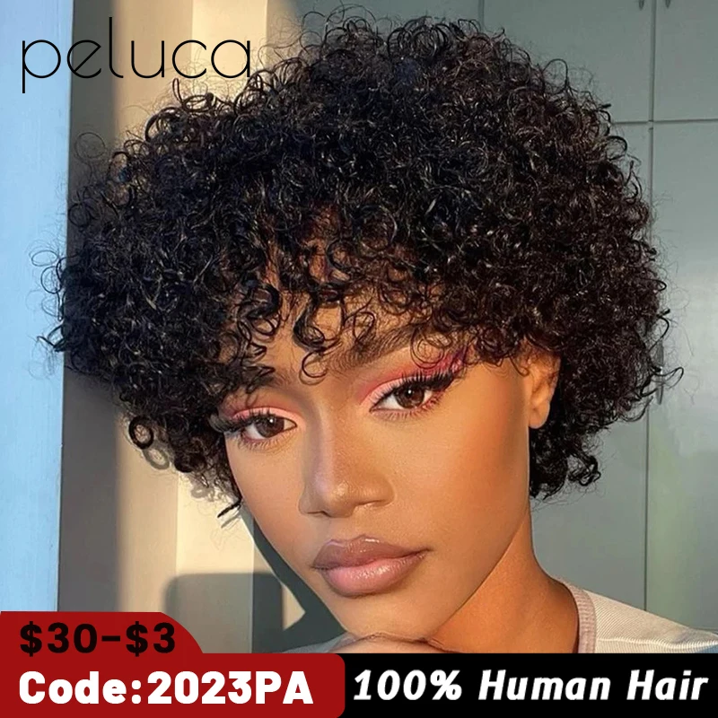 

Short Afro Kinky Curly Wigs for Women Human Hair Wigs Fluffy African American Natural Black Hair Pixie Cut With Bangs Brazilian
