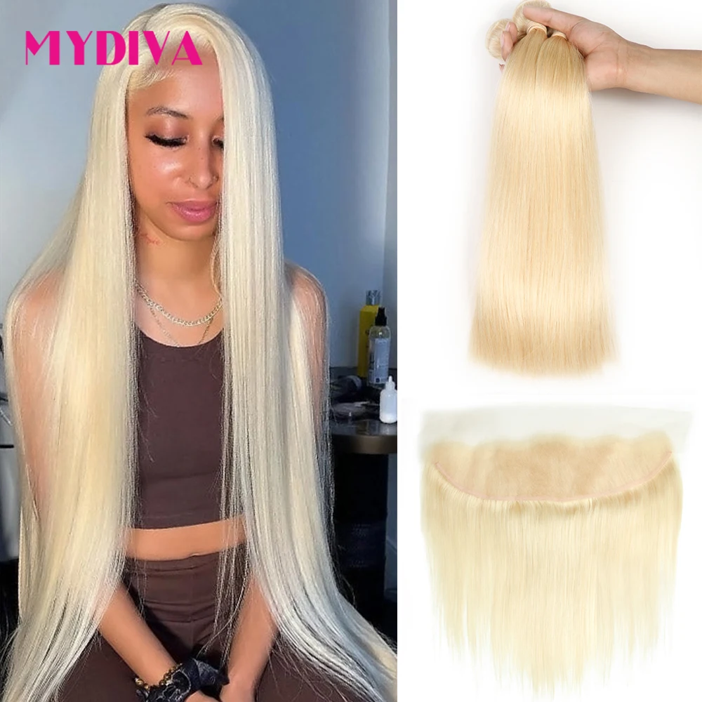 

Honey Blonde 613 Bundle With Frontal Straight Human Hair 30 32 34 40 Inch Bundle Extensions With Hd Frontal Transparent Lace