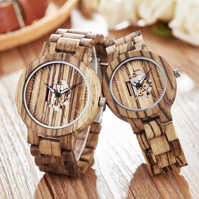 Creative Wood Watch Unique Couple Quartz Movement Wristwatch Natural Wooden Watch Men Women Bracelet Valentine's Day Gift Clock