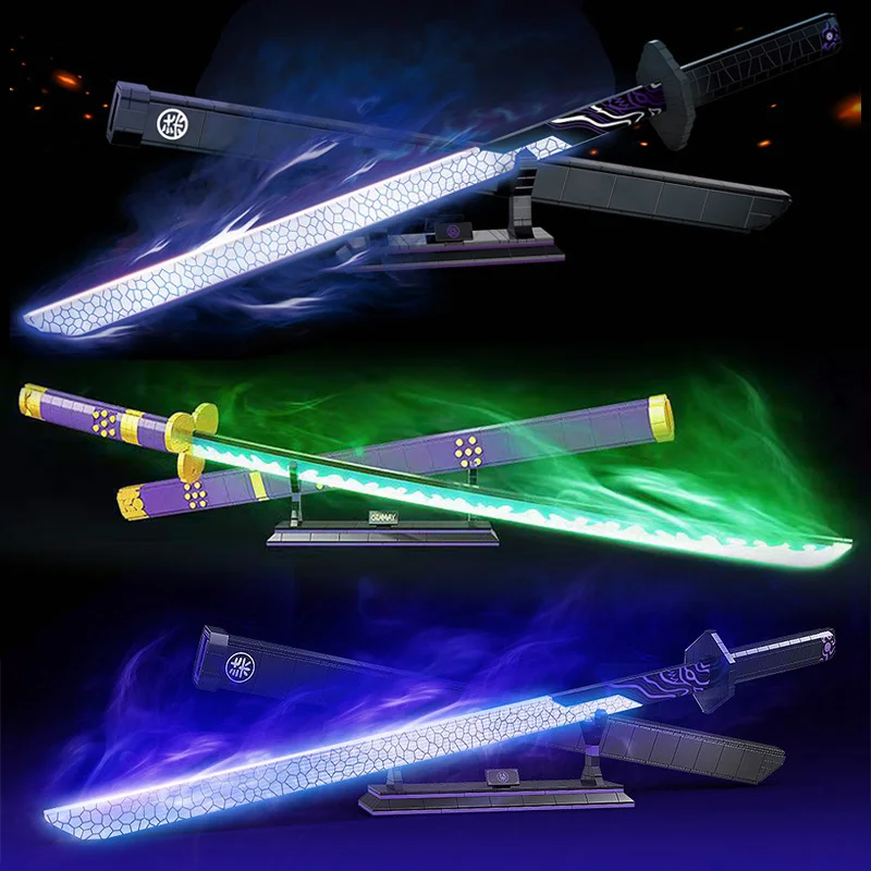

Anime Demon Slayer Luminous Samurai Sword Weapon Building Blocks Technical Fluorescence Effect Knife Toys for Kids Boy Gifts