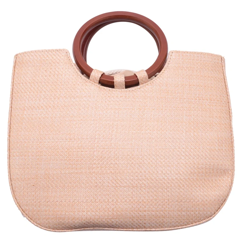 

Rattan Bag Women Summer Straw Bag Fashion European And American Beach Bag Qoven Solid Wood Wild Shoulder Messenger Bag(B Khaki)