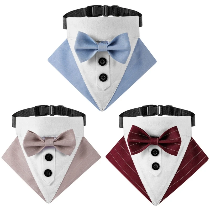 

Cute Adjustable Wedding Bow Tie Collars Suit Collar with Big-Bow Elegant Bow Tie for Pet Salons 090C