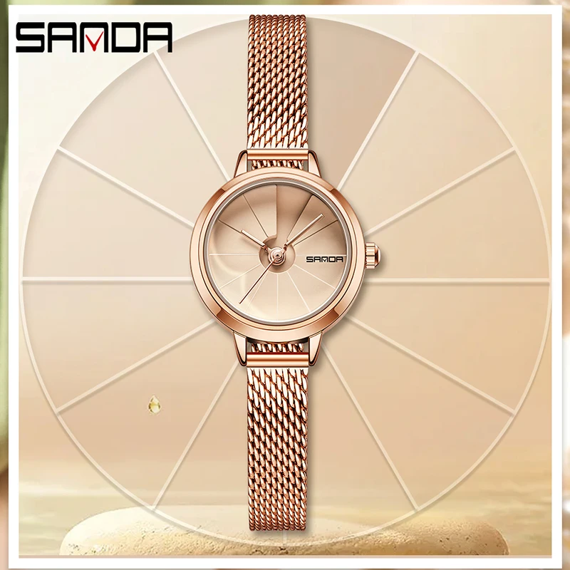 

SANDA 1113 New Quartz Movement High Quality Women Stainless Steel Mesh Rose Gold Waterproof Ladies Watches Leather Dropshipping