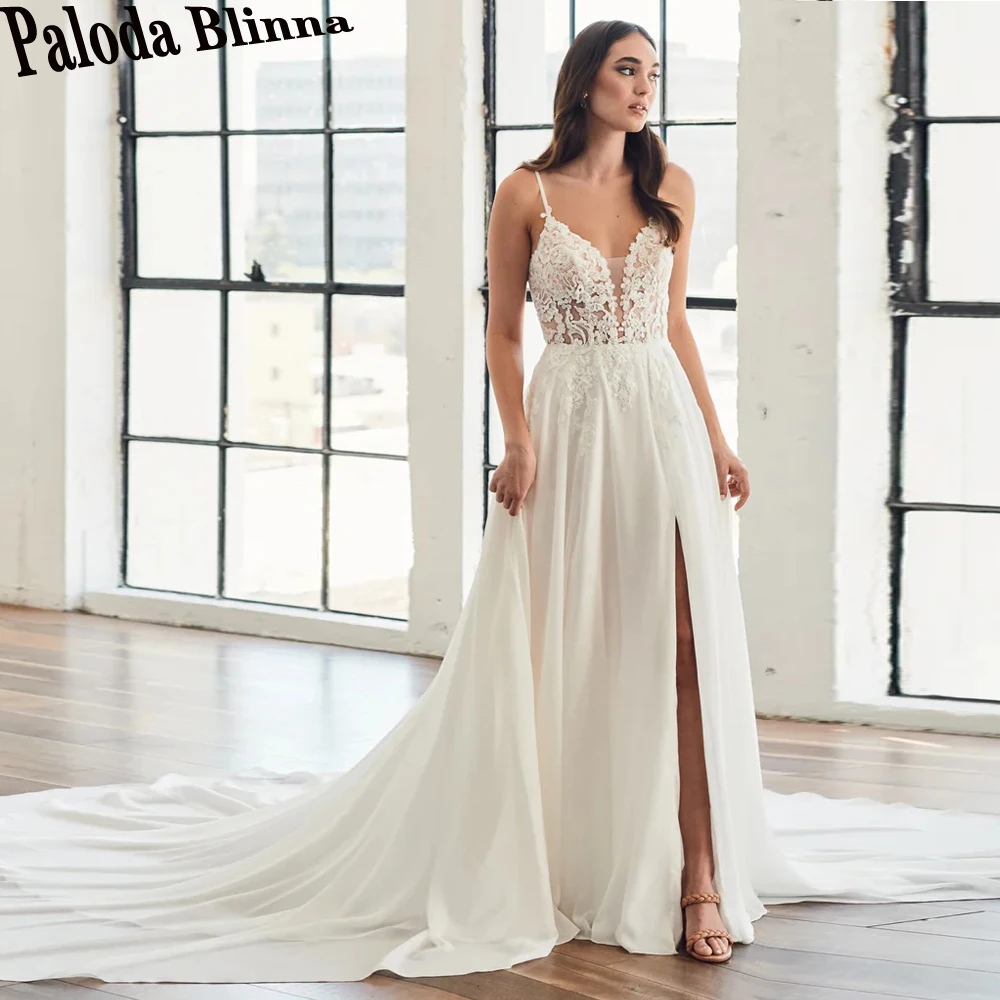 

Платье Свадебное шифоновое с глубоким V-образным вырезом и открытой спиной