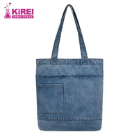 womens large capacity shoulder bag all match casual handbag street canvas denim shoulder bag solid color zipper shopping bag