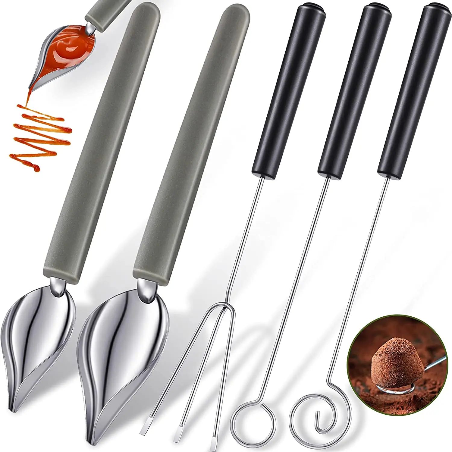 

5pcs Candy Dipping Tools Chocolate Dipping Fork Spoons Set Culinary Decorating Spoons Chef Art Pencil For Decorative Plates