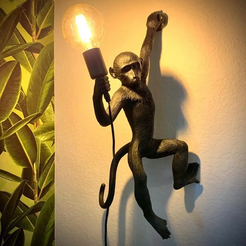 

LED Monkey Art Pendant Light Resin Simian Wall Lamp for Living Parlor Study Room Corridor Lights Chandelier E27 Home Decor