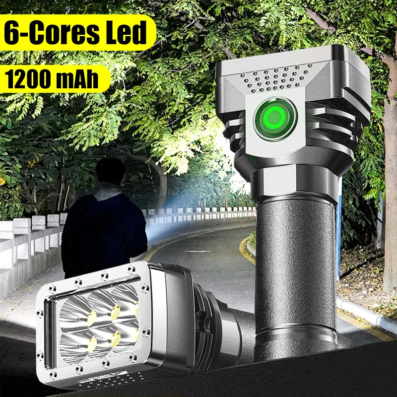 

6 LEDs Flashlight Aluminum Alloy Rechargeable Mini Torch High Brightness Power Display Outdoor Lighting for Camping Emergency