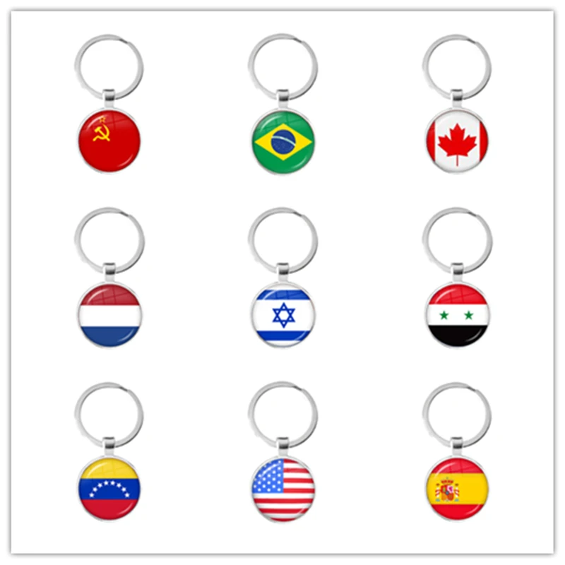 

Soviet Union,Brazil,Canada,Netherlands,Israel,Syria,Venezuela,United States,Spain National Flag Glass Cabochon Keychain Keyring